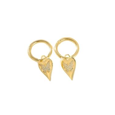 Imagem de Brincos de argola banhados a ouro 14K para mulheres, borboleta, cruz, bússola, formato de aranha, pingente de zircão cúbico, delicados, sem níquel, pingente, presente de aniversário, joias