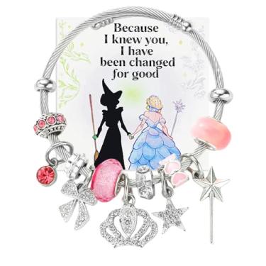 Imagem de TissueDeep Pulseira de bruxa, Elphaba e Galinda combinando pulseiras da amizade | Pulseiras inspiradas no mal com coroa brilhante, varinha mágica e pingentes de chapéu de bruxa, One Size, Vidro