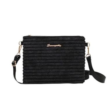 Imagem de Bolsa tiracolo de veludo cotelê, bolsa de ombro de grande capacidade para trabalho, bolsa feminina casual, Preto, Medium, Mochila casual