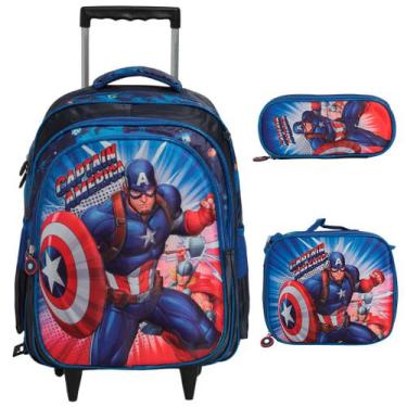 Imagem de Kit Mochila Escolar Capitão América Avengers Com Rodinhas - TOYS 2U