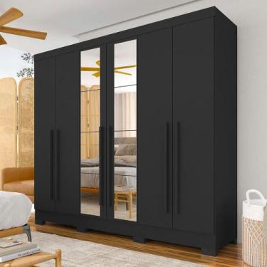 Imagem de Roupeiro Casal 6pts 2gav Com Espelho Ester Preto - M.a - A Móveis Arap