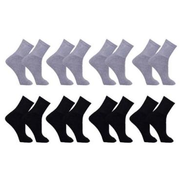 Imagem de Kit 12 Pares Meias Cinzas e Pretas Lisas Cano Alto Longo Algodão - PO