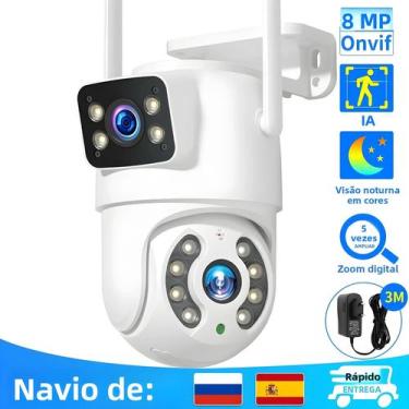 Imagem de Câmera De Vigilância Externa 4K 8MP Com Wifi, Lente Dupla, Zoom 4X, De