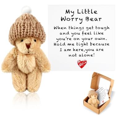 Imagem de Mini Plush Worry Bear with A Hat Handmade Positive Mini Teddy Bears My Little Worry Bears in A Box Pocket Bear Gifts for Lovers Family Friend Soft Adorable Hug Plush with Encouragement Little Card
