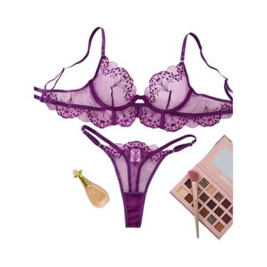 Imagem de Conjunto De Camisola De Renda Preta Para Mulheres Com Detalhes Florais