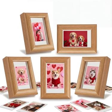 Imagem de Bucherry 4 porta-retratos pequenos, 5 x 7 cm, compatível com filmes Fuji Instax Mini 12/11/evo/41/40/99/se/9/9/9, 9, 8, 7, 7 polegadas, suporte para fotos de mesa em pé, decoração de Natal (madeira)