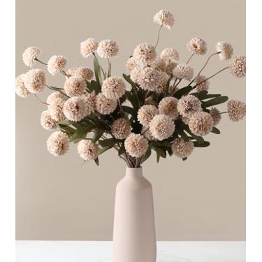 Imagem de HyeFlora Flores Kiku falsas, pompom de seda sintética, flores artificiais, 40 cabeças, hastes de crisântemo, arranjos florais, flores secas, vintage, decorativo, interior, vaso, decoração bege