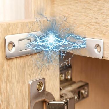 Imagem de 2 conjuntos de travas magnéticas autoadesivas de armário ímãs invisíveis para batente de porta de móveis trava de fechamento de porta de janela, 40 x 16 mm