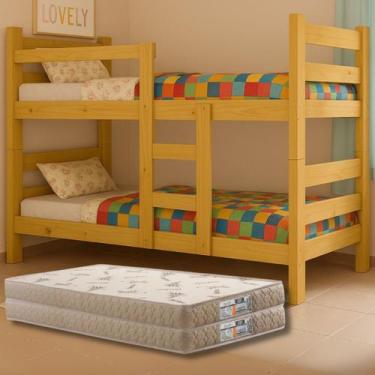 Imagem de Beliche Solteiro Em Madeira Maciça, até 120kg, com 2 Colchões D20 Prem