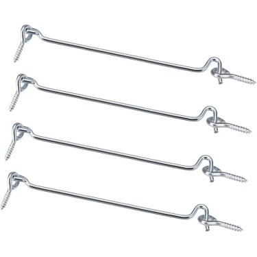 Imagem de Fecho de gancho e olhal, parafuso de portão, trava de portão, gancho giratório de porta de 19,6 cm, para porta de janela de madeira com parafusos de montagem, 4 botões