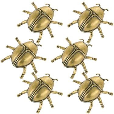 Imagem de KKBES 6 peças de estatuetas de besouro de latão dourado, mini estátuas de besouro vintage, ornamento decorativo de besouro para decoração de escritório em casa ao ar livre