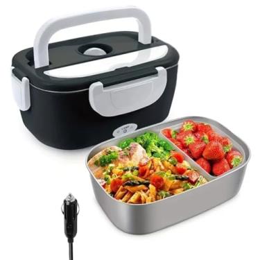 Imagem de Marmita Elétrica Portátil Térmica 1.5L Bivolt com Aquecimento Rápido, Tampa com Trava, Duas Divisórias Removíveis, 110v/220v, Preta, para Casa, Trabalho, Carro, Uber, Caminhão