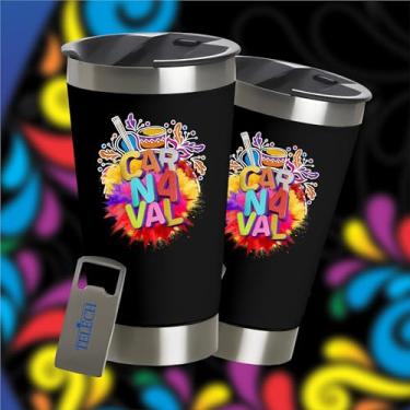 Imagem de Copo Térmico Carnaval Bloco 473ml Cerveja Chopp Festa Preto