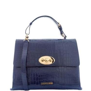 Imagem de Bolsa Feminina Couro Legitimo Azul Marinho Textura Croco com Alça de Mão e Ombro Leopoldine-Feminino