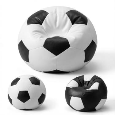 Imagem de Puff Bola Futebol G Com Enchimento Couro Sintético Premium Branco com Preto 100cm Costura Reforçada Suporta 120kg (BRANCO COM PRETO)