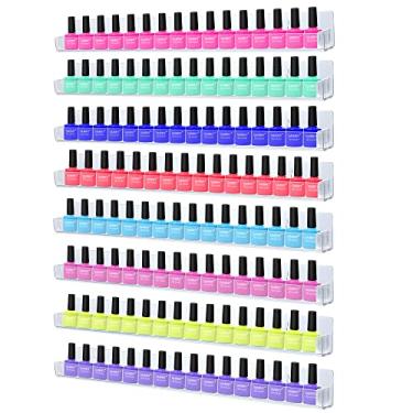 Imagem de Pacote com 8 unidades de prateleira de esmalte de parede com inserções removíveis de extremidade antiderrapante, organizador de esmalte de acrílico transparente 128 garrafas..