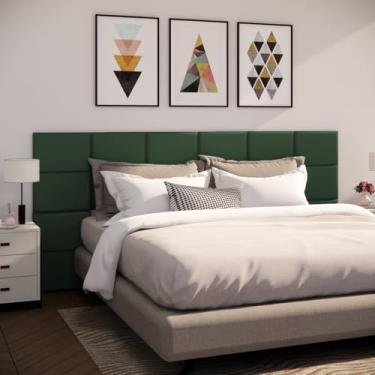 Imagem de Cabeceira de Cama Modulada Estofada Autoadesiva 40x30cm, Painel Decorativo para Quarto Solteiro Casal Queen King(Verde Musgo,10)