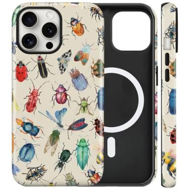 Imagem de flewfun Capa magnética para iPhone 13 Pro, capa de telefone com besouro fofo, arte de insetos, à prova de choque, fina, TPU e policarbonato rígido, capa protetora para celular compatível com MagSafe