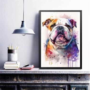Imagem de Quadro Decorativo Aquarela Bulldog Inglês 45X34Cm