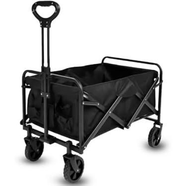 Imagem de Carrinho De Carga Dobrável Multiuso Portátil - Preto, 150kg De Capacidade – Carrinho de Feira, Carga, Ferramentas, Praia, Mão e Pet, Malas, Viagens, Camping, Transporte, Festas