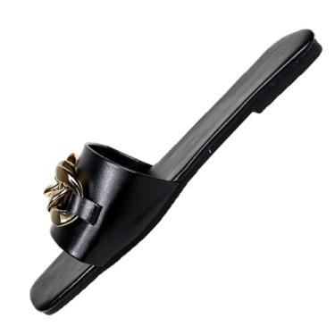 Imagem de Sandálias femininas modernas e casuais de verão confortáveis de praia com alça única, Preto, 38