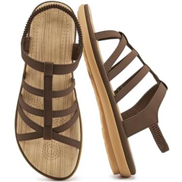 Imagem de Alicegana Sandálias femininas elegantes de verão: sandálias planas gladiadoras confortáveis para mulheres 2026 antiderrapante sapatos casuais para caminhada na praia, Café, 36