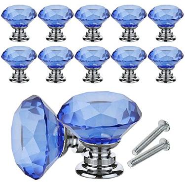 Imagem de TIECHUINIUB 12 peças puxadores de gaveta puxadores de armário de cristal em forma de diamante puxadores de vidro de cristal puxa 30 mm para cômoda e cozinha, guarda-roupa e armário puxador DIY -B