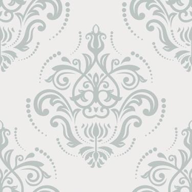 Imagem de VaryFloral Papel de parede cinza damasco descascar e colar papel de parede damasco clássico vitoriano para quarto sala de estar cinza texturizado DIY papel de contato destacável papel de parede