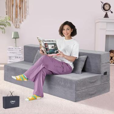 Imagem de HILERO Sofá-cama dobrável, cadeira conversível 4 em 1 com travesseiro, cama de cadeira dobrável de espuma viscoelástica Queen, colchão moderno para sofá futon para sala de estar/convidado/apartamento