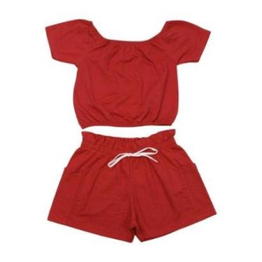 Imagem de Conjunto Infantil Blusa e Shorts Poá Liso com Bolso 5265 - Bicho Bagunça-Feminino