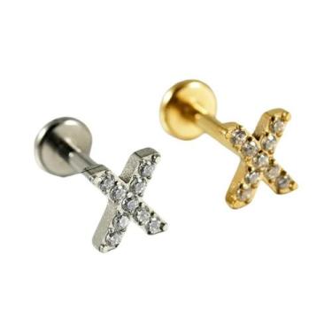 Imagem de Piercing De Titânio Com Zircônia, Base Plana, Para Lóbulo, Hélice, Tra