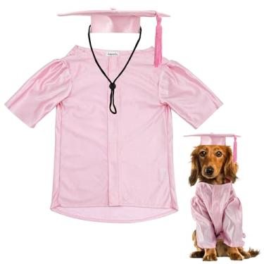 Imagem de GraduatePro Conjunto de fantasia de boné e vestido de formatura para cães – Tecido de malha ajustável com borla dourada, 4 tamanhos (P/M/G/GG) para cães pequenos e gatos a cães médios, roupa de