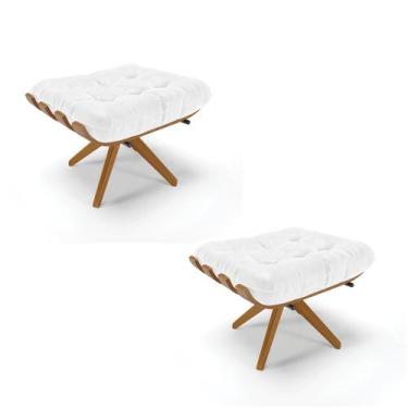 Imagem de Puff Giratório Costela kit 2 Sintético PU Branco Base de Madeira MA30 