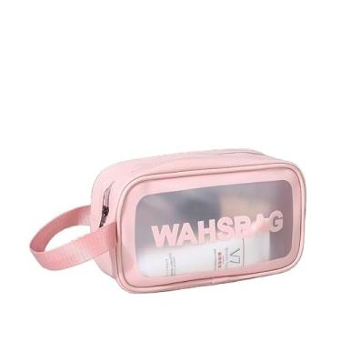 Imagem de Necessaire Organizadora Transparente com Alça, PVC Impermeável, 20x20x5 cm, Fechamento em Zíper, Branco (Rosa, Pequeno (20x6x14))