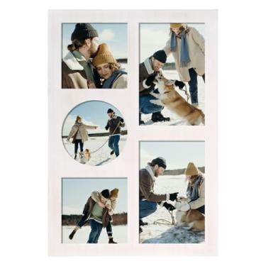 Imagem de YESKAY Colagem de porta-retratos para fotos de 10 x 10 x 10 cm, moldura de 5 aberturas, molduras de família com vidro temperado para decoração de parede (branco rústico_1 pacote)