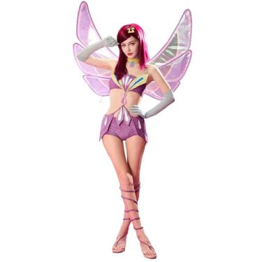 Imagem de Micotaku Winx Club Enchantix Tecna Fantasia feminina cosplay com asas, Roxa, P