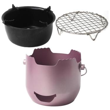 Imagem de Grelhadores a carvão pequenos | Churrasqueira com grelha e alça de cozinha, equipamento de churrasco de aço para viagens, caminhadas, mochilão, cozinha, jardim, quintal, pátio, praia, piquenique