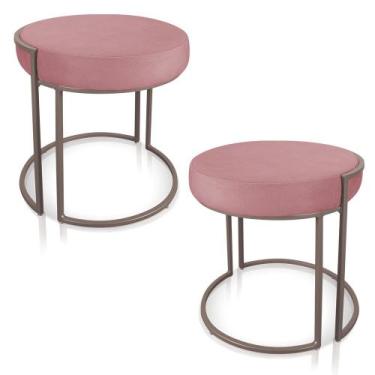 Imagem de Kit 02 Puffs Love Suede Rose Base Industrial Cobre - D'Rossi