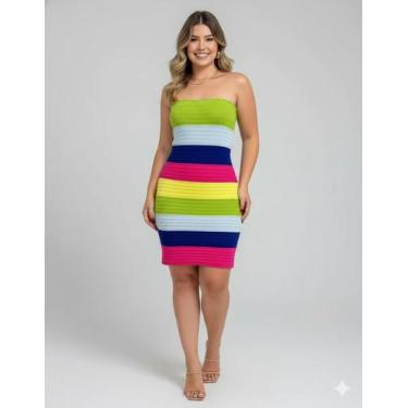 Imagem de Vestido Tricot Longo Listrado Virgínia Carnaval e Verão Cor:ListrasTam