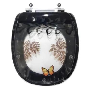 Imagem de Assento Sanitario Poliester Decorado Borboleta Aspen Preto Para Vaso Deca