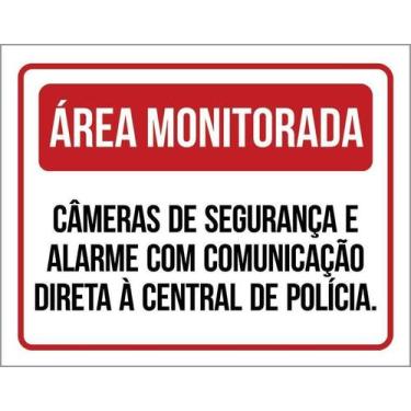 Imagem de Kit 3 Placa Acm Área Monitorada Câmerase Alarme 18X23 Branco - Sinaliz