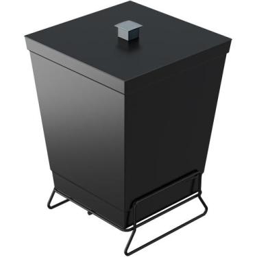 Imagem de Lixeira Plástica Com Suporte 6,5L Cesto De Lixo Para Banheiro Preto Fo