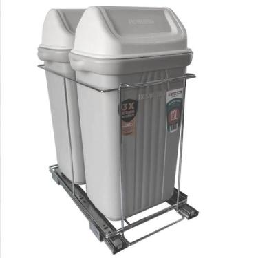 Imagem de Lixeira Dupla Deslizante de Embutir Armário para Cozinha 10L Corrediça