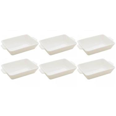 Imagem de Kit 6 Refratários 23,5x15x5cm Travessa Porcelana Branca com Alça Funda