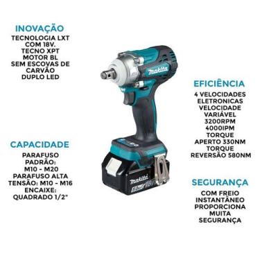 Imagem de Chave Impacto 18V Makita Dtw300rtj 2Bat 5A carreg + soquetes