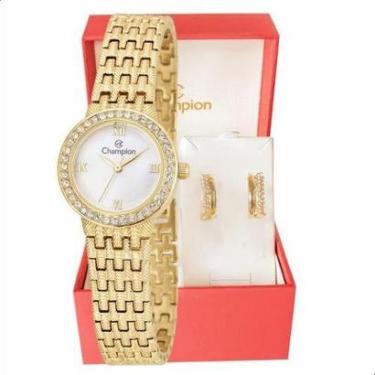 Imagem de Relógio Feminino Champion Dourado Pequeno CF25312H + Brincos-Feminino