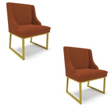 Imagem de Cadeira Sala De Jantar Industrial Dourado Kit 2 Liz Bouclê Terra D03 -