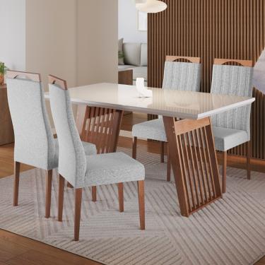 Imagem de Conjunto Sala de Jantar Mesa 136cm com Tampo de Vidro Moscou com 4 Cadeiras Grécia Madetal - Mel/Nude/Cinza