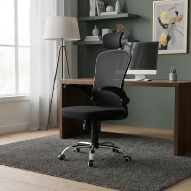 Imagem de Cadeira De Escritório Ergonômica Giratória B100 Com Estofado Mesh Encosto de Cabeça Costas Respiravel Luvinco (Preta)