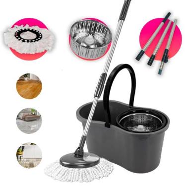 Imagem de Esfregão 360 Balde Mop 2Refis 9 litros limpeza profissional - casa tem